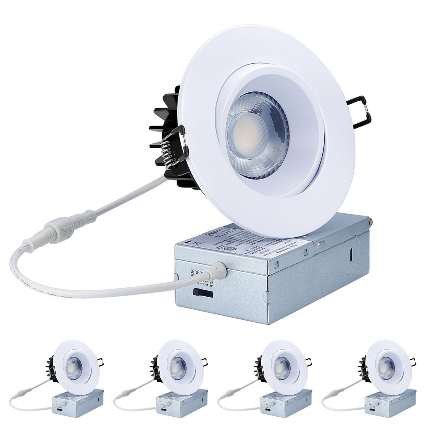 Photo 1 of POPANU Canless Recessed Gimbal Downlight - Suitable for 20ft High Ceiling 1200lm 4 Inch 15W LED Rotatable Eyeball Spotlight, 2700|3000|3500|4000|5000K CCT Dimmable Lights with Junction Box, 4 Pack