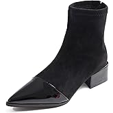 AZAGNEEM Women's Suede Chunky Heel Ankle Boots with Side Zipper Retro Leather Pointed Toe Low Heel Short Bootie Fall Winter Daily Casual Dress Boots