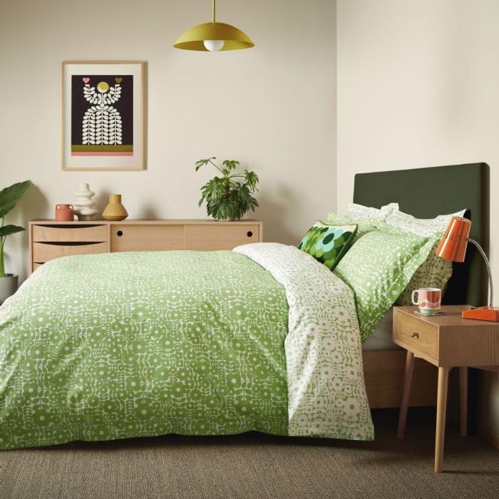 Orla Kiely Bedding - Criss Cross Stem Basil Green 100% Cotton Duvet Cover Set (Super King Size Duvet Cover Set: 260cm x 220cm)