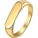 18K Gold Plated/Black Plated/Stainless Steel Square Shape Bar Ring for Women/Men 4.8mm Classical Simple Plain Band Rings Wedding Engagement Statement Jewelry Size 6-12(with Gift Box)