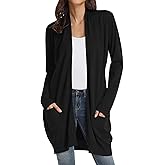 GRACE KARIN Women's Long Cardigan Sweater Open Front Classic Knitted Lightweight Sweater Coat with Pockets