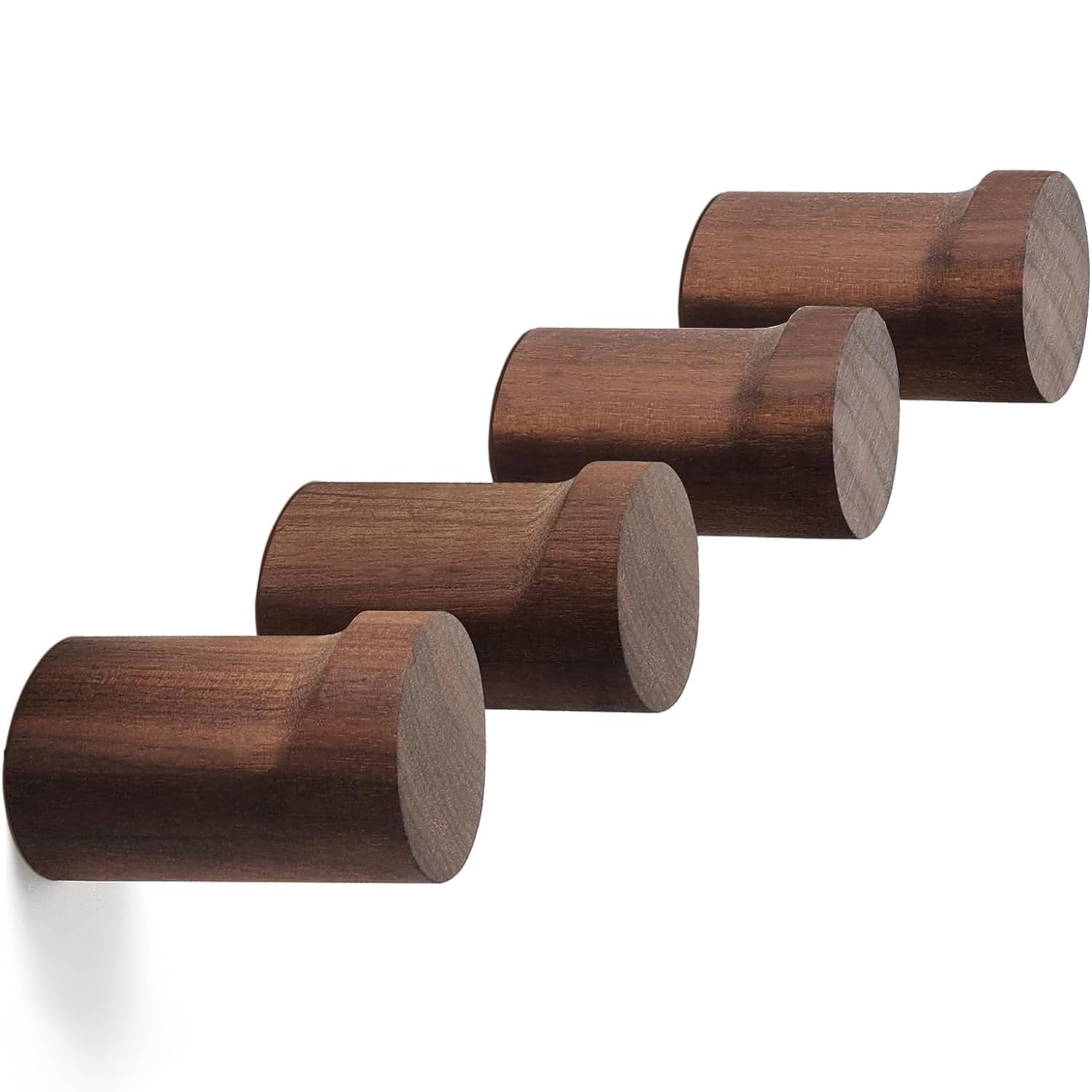 IQOUNIX Wooden Coat Hooks Wall Mounted (Pack of 4) Door Hook for Hanging, Coat Rack Wall Mounted, Walnut Wood Wall Hooks for Coats, Towels, Jackets, Clothes