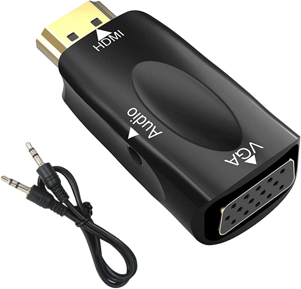 HDMI to VGA Adapter, LATOW Gold Plated 1080P Male to Female HDMI to VGA Adapter Video Converter with 3.5mm Audio Port Cable for PC/Laptop/DVD Black