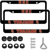 2 Packs for USC Trojans License Plate Frames,2 Holes Matte Black License Plate Holder,Universal Aluminum Tag Frame for License Plate for Front and Rear Car Tags