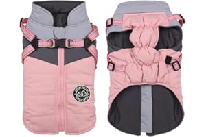Gyuzh Thicken Dog Coat Warm Dog Jacket Dog Vest with Zipper Puppy Jacket with Harness Winter Small Dogs Cats Coat Dog Snow Jacket Clothes M Pink