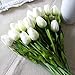 10 pcs White Tulip Flower Latex Real Touch For Wedding Bouquet KC456