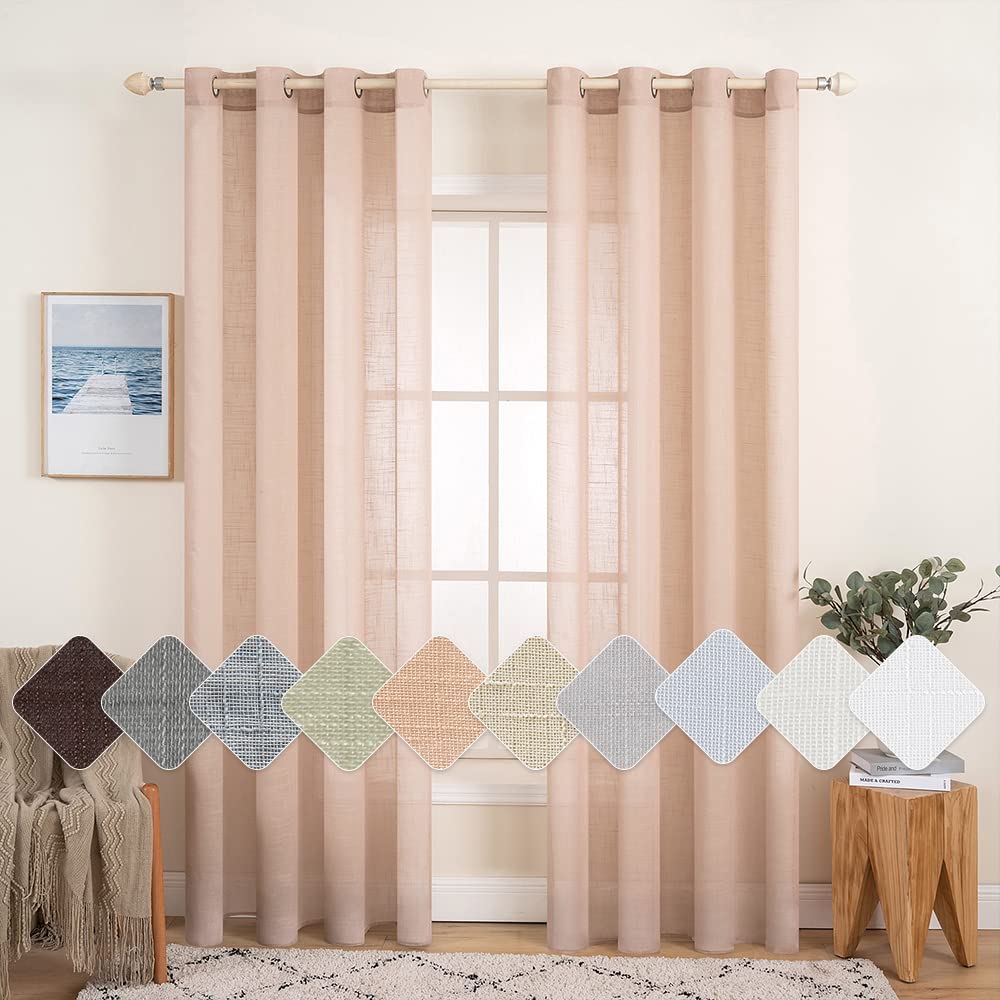 MIULEE 2 Panels Voile Curtains Sheer Cross Linen-like Solid Color Contemporary Decorative Ring Top Eyelet Panels for Bedroom Livingroom Nursery Room Light Orange 55" Wx57 L