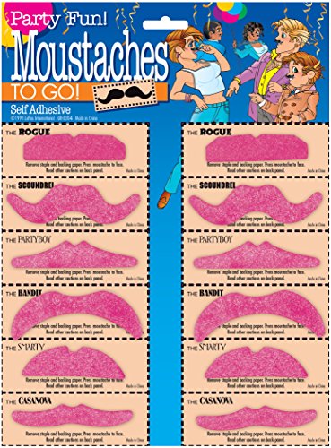 Star Power Adult Moustaches 12pc Costume Accessory Set, Pink, One Size