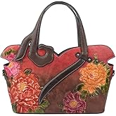 Floral Genuine Leather Women Purse Handbag Vintage Cowhide Tote Bag Ladies Shopping Shoulder Bag Crossbody Bag