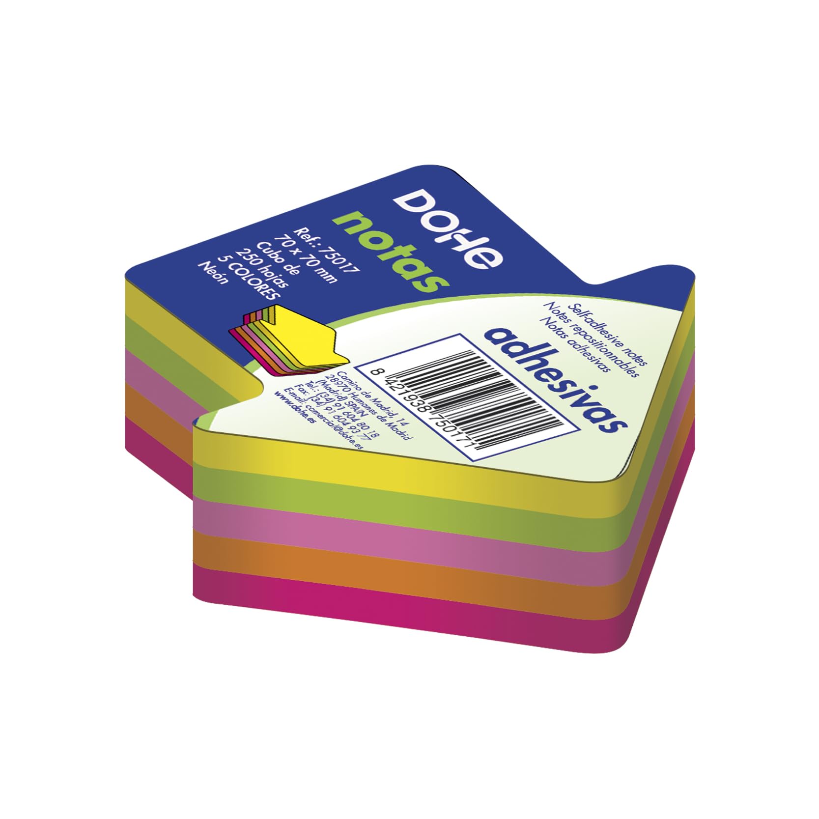 Dohe 75017 – Pack of 250 Sticky Note Cubes in The Shape of an Arrow, 70 x 70 mm