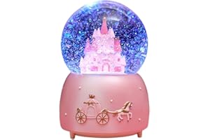 HAOZAIKEJI Castle Snow Globes Luminous Music Box Cartoon Christmas Snow House Automatic Spray Rotating Crystal Ball with Color Changing LED Lights for Home Decoration Birthday Gift