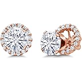 Gem Stone King 18K Rose Gold Plated Silver Moissanite Stud Earrings with Jackets For Women (2.79 Cttw, Gemstone Birthstone, Round 7MM)
