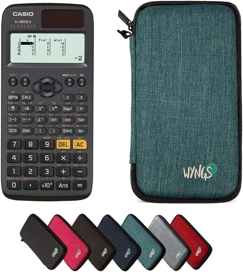 Casio fx-85DE X including a WYNGS protective case in Turquoise - Basic Set (German)