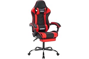 NIONIK Gaming Chair with Footrest, Ergonomic Computer Chair with Headrest and Lumbar Support, PU Breathable Material Height Adjustable Video Game Chairs for Adults, BlackRed