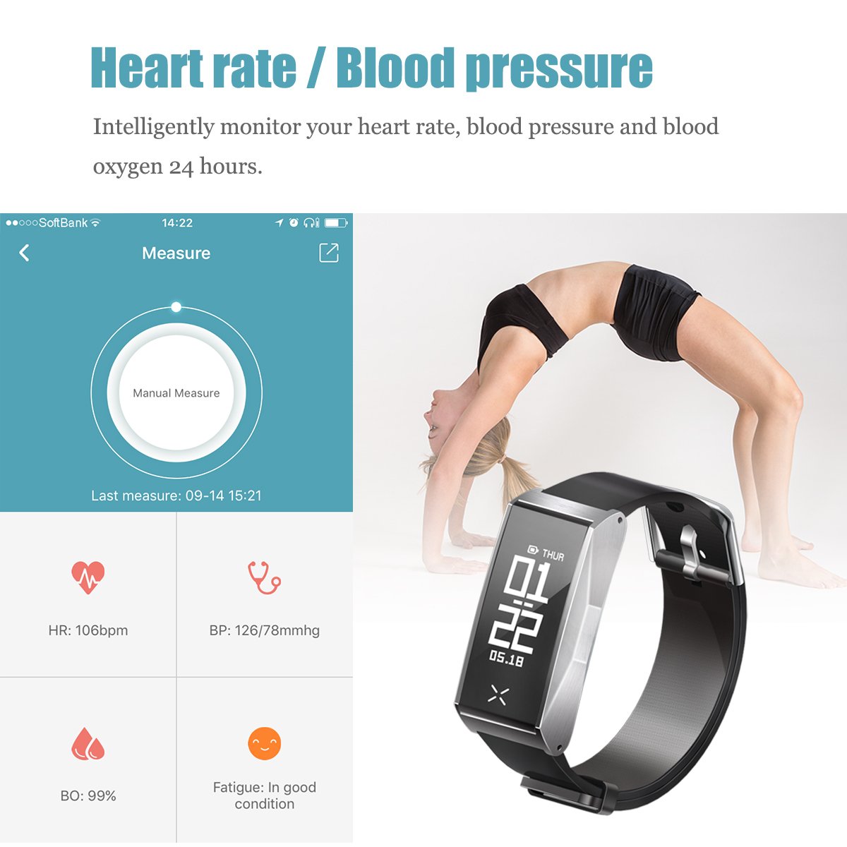 Fitness Tracker, AXESX Fitness Watch Waterproof Activity Tracker with Heart Rate Monitor, Bluetooth Pedometer, Sleep Monitor, Blood Pressure, Calories Counter, Call Remind for iOS & Android, Black