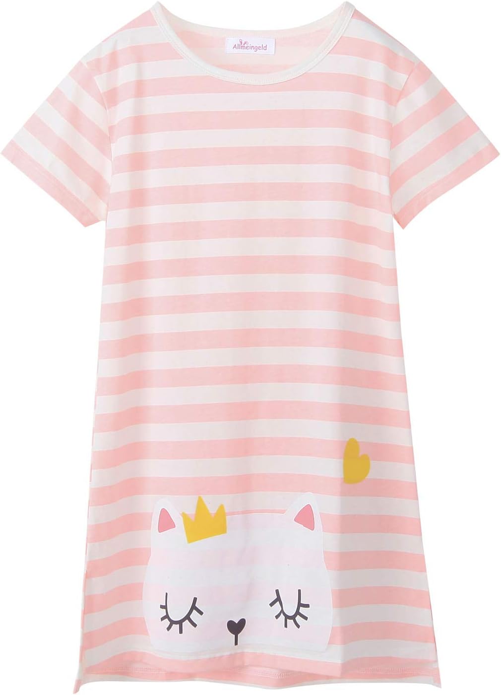 Allmeingeld Girls' Kitty Nightgowns Cat Sleep Shirts Cotton Sleepwear for 3-10 Years