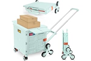 ZIYOU LANG Foldable Utility Cart with Stair Climbing Wheels,Collapsible Rolling Crate with Magnetic Lid Telescopic Cover,Adjustable Telescoping Handle,360° Rotate Wheel Hand Cart for Teacher Shopping Moving