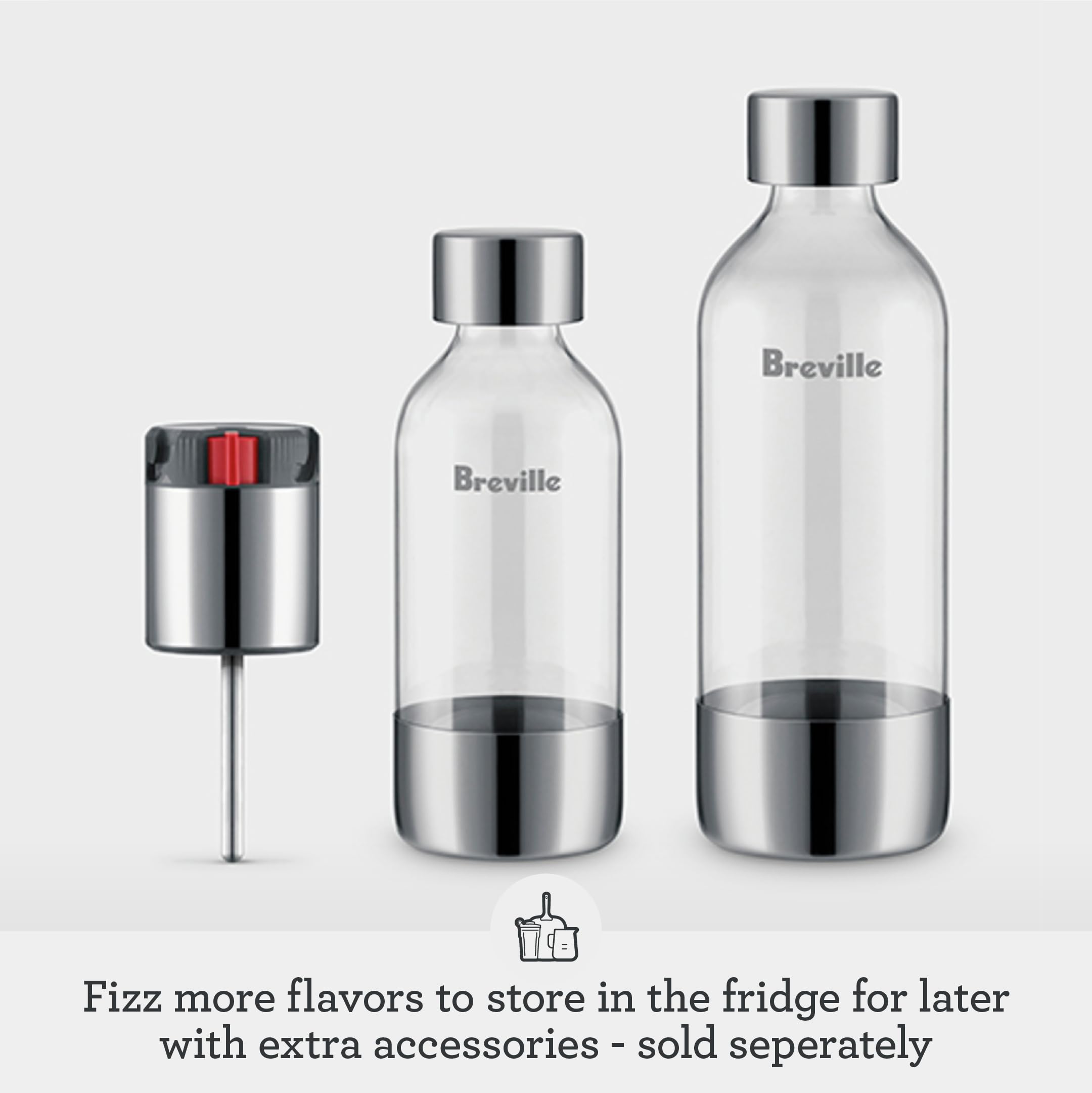 Breville BCA800BSS InFizz Fusion Sparkling Water and Beverage Carbonator, CO2 Cylinder Not Included, Brushed Stainless Steel