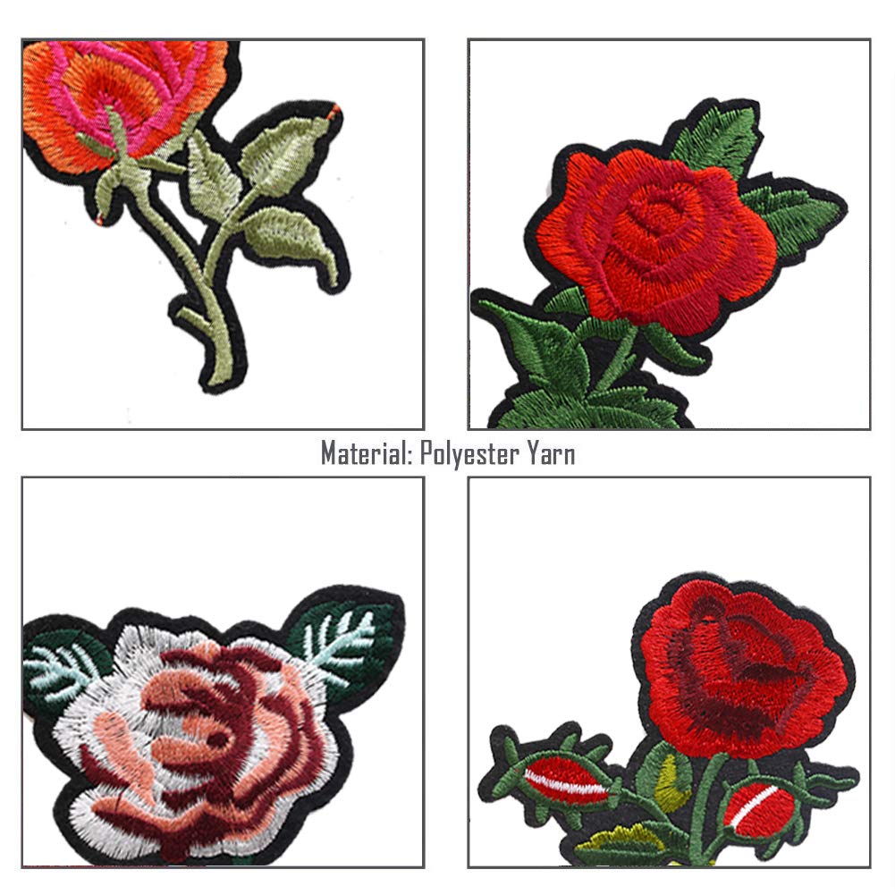 14PCS Flower Iron-on Patches, Embroidered Flower Rose Sew on Patch Applique Clothes Jackets Jeans Dress Hat DIY Accessory