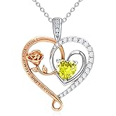 E Infinity Double Heart Birthstone Necklace 925 Sterling Silver Rose Flower Pendant Necklace, Birthday Anniversary Jewelry Gifts for Her Wife Mom Girlfriend Wife