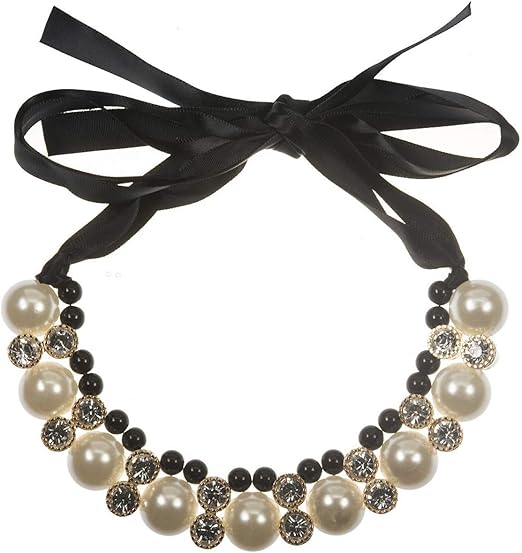 Amazon Jiji House For Jewel セット ビッグ パール ビジュー ネックレス ブラック Or ホワイト 010 ブラック ネックレス 通販