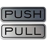 All Quality Classic Horizontal Push Pull Door Signs - Easy to Install | Durable Door Safety Signs (Brushed Silver) - Small (1 Set)
