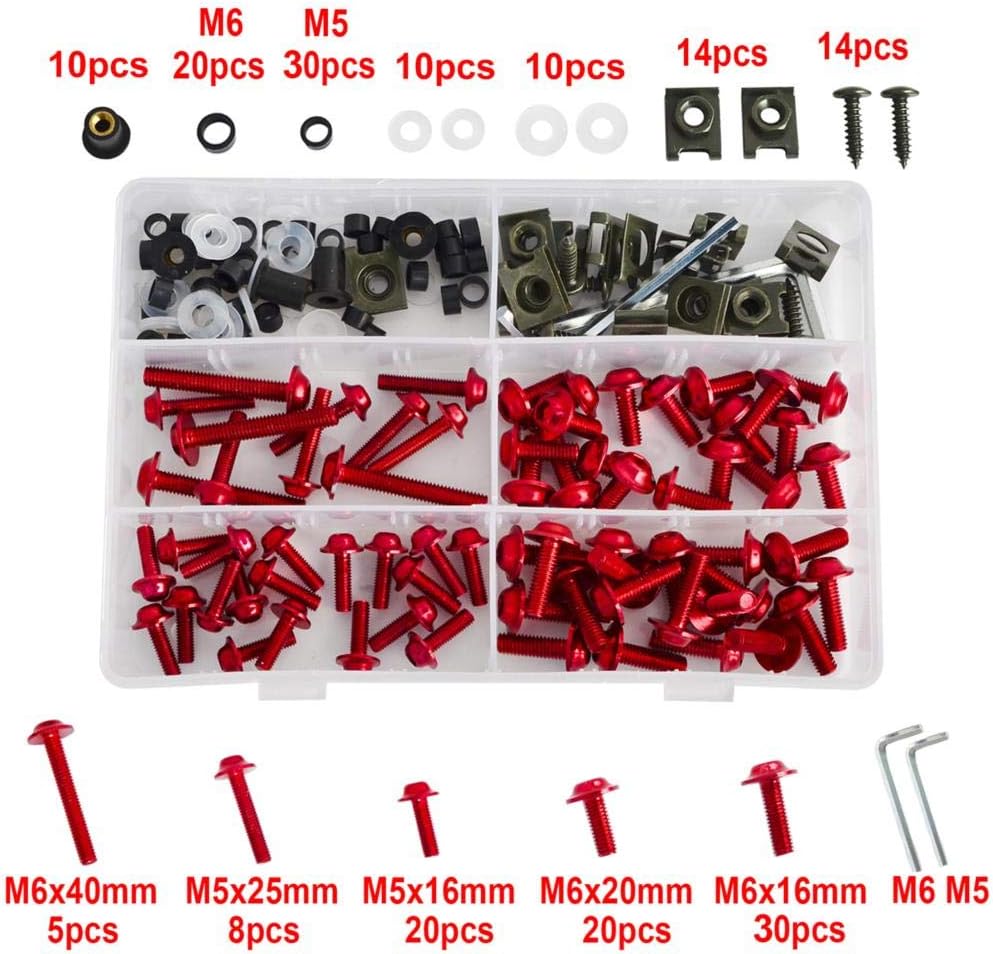Iris-Shop - 224 Pcs Fairing Bolts Kit Fastener Clips Bodywork Screws For Kawasaki Ninja 250R 300 500 500R 1000 KLR250 KLR650