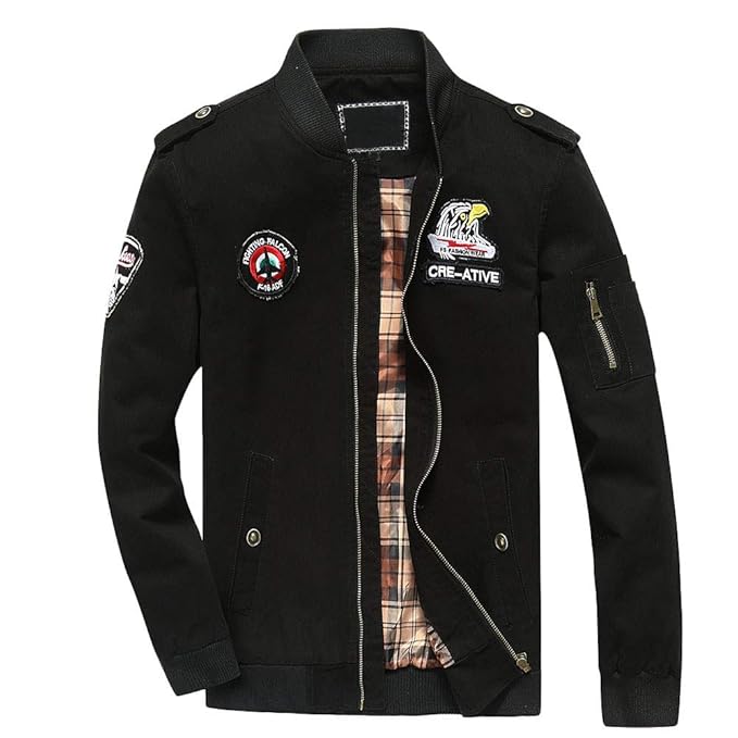 Geili Herren Jacke mit Stehkragen Taschen Männer Military Jacke Übergangsjacke Übergrößen Reißverschluss Winterparka Classic 