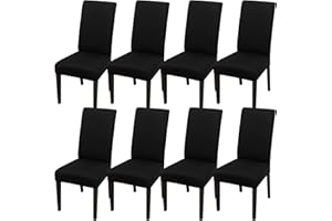JQinHome Dining Room Chair Covers Set of 8, High Stretch Chair Slipcover Removable Washable Chair Seat Protector Cover for Home Party Hotel Wedding Ceremony (Black)