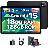 Hasskya 10 inch Tablets Clearance, Android 15 GMS with 18GB RAM +128GB ROM | Android 15 OS Gemini AI Google GMS Certified 18GB RAM 128GB ROM T310 Octa-Core 10.1" HD Wi-Fi 6 BT 5.0 GPS 6000mAh Battery