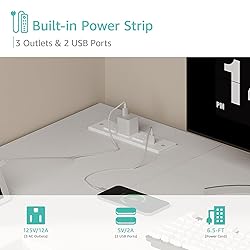 Lufeiya White L Shaped Computer Desk with Power