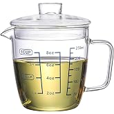 Goeielewe Glass Measuring Cup with Lid, Graduated Beaker Mug with Handle, Borosilicate Glass V-Shaped Spout Microwave Safe Scales Milk Cup for Cooking Baking (1cup/8oz/250ml)