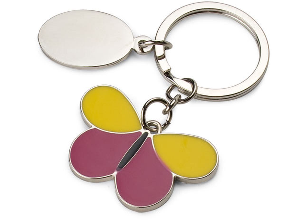 Ten KEYCHAIN CHROMED BUTTERFLY YELLOW PINK cod.EL7230 cm 8x4,5x2h by Varotto & Co.