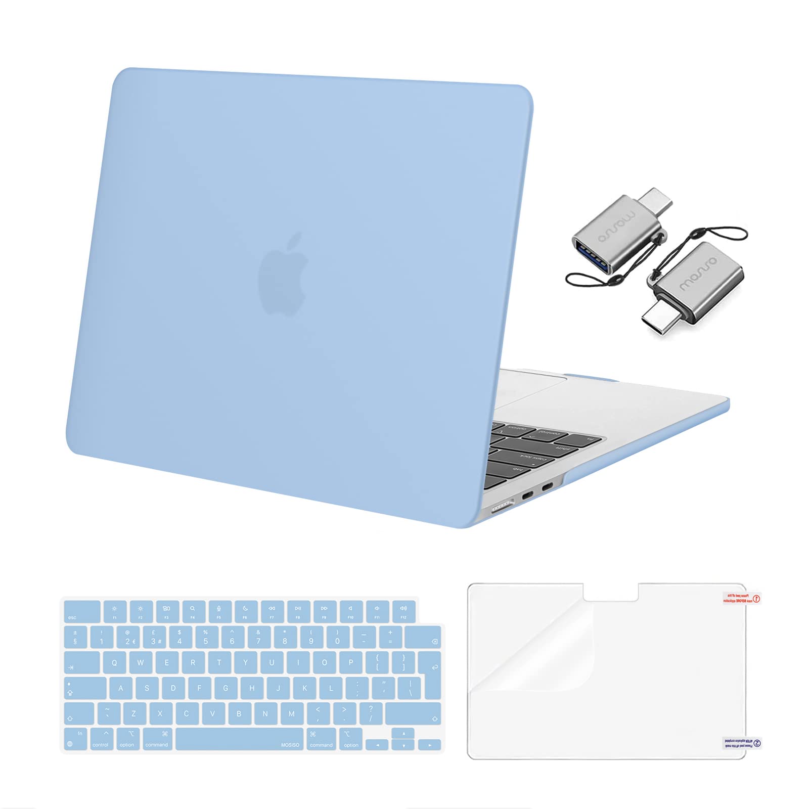 MOSISO Compatible with MacBook Air 13 inch Case M5 M4 M3 M2 2026-2022 A3449 A3240 A3113 A2681, Hard Shell Case for MacBook Air 13.6 inch &Keyboard Cover&Screen Film&Type C Adapter, Air Blue