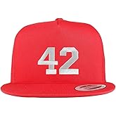 Trendy Apparel Shop Number 42 White Thread Embroidered Flat Bill 5 Panel Trucker Cap