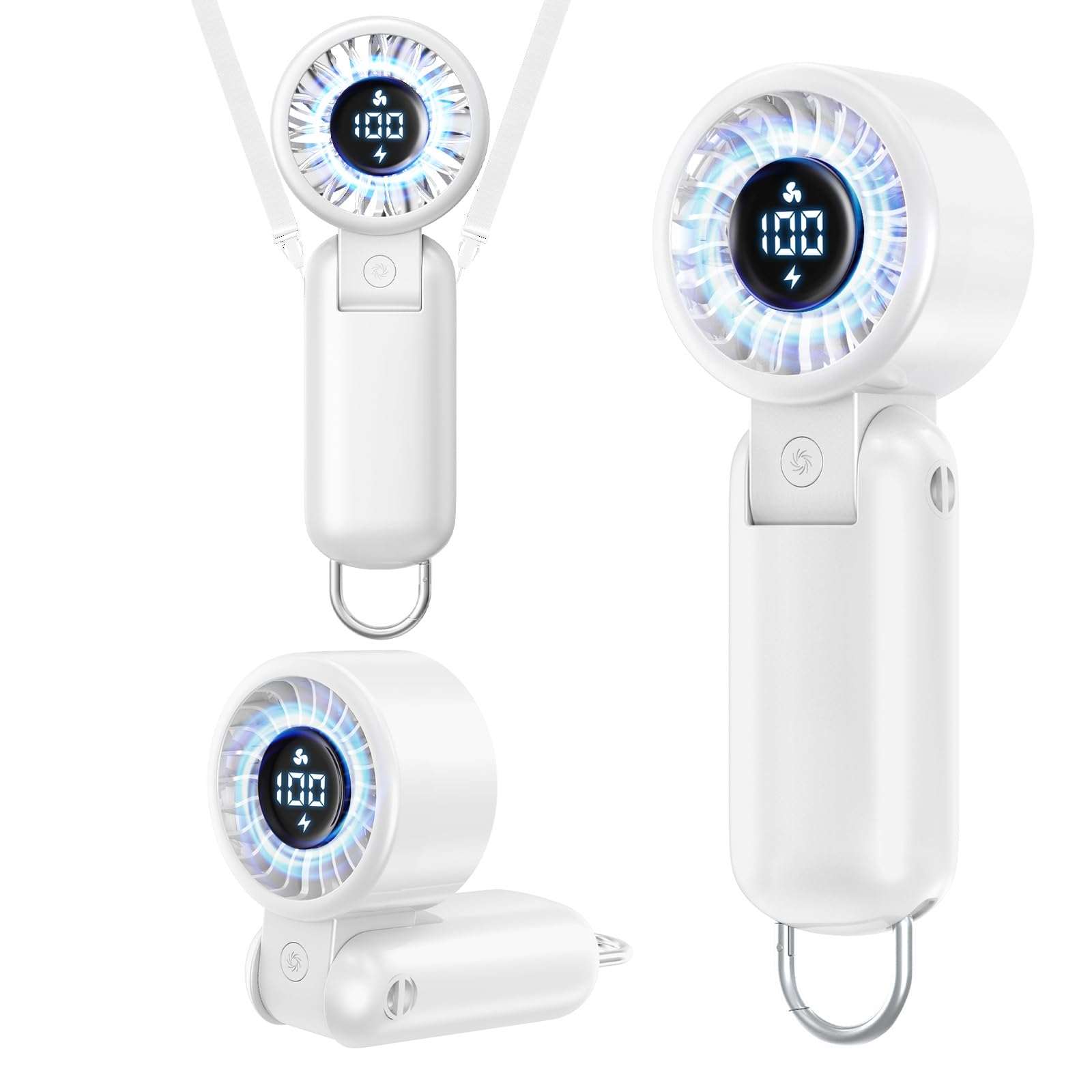 Photo 1 of Portable HandHeld Turbo Fan - Foldable Personal Fan with LED Display, 5 Speeds, Lanyard, USB Rechargeable, Strong Airflow, Mini Pocket Fans Gifts for Women/Men, Travel, Vacation, Concerts, Lash, Beach