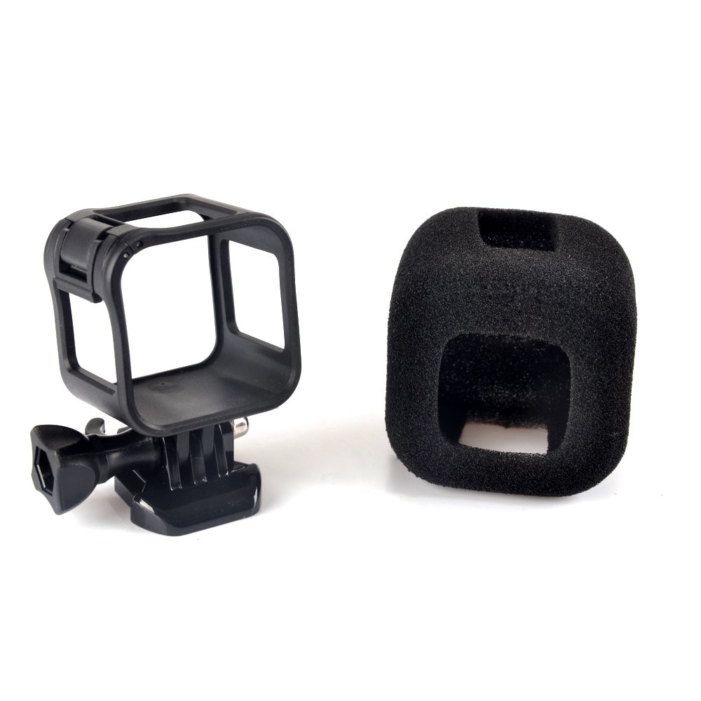 MyArmor Protective Frame Housing Case Skeleton with Screw + High Density Windproof Noise Reduction Sponge Foam Windscreen Windshield Windproof Case Cover for Gopro Hero 4/5 Session