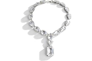 Chunky Rhinestone Necklace for Women Large Crystal Pendant Necklaces Sparkly Silver Choker Necklace for Women Statement Rhine