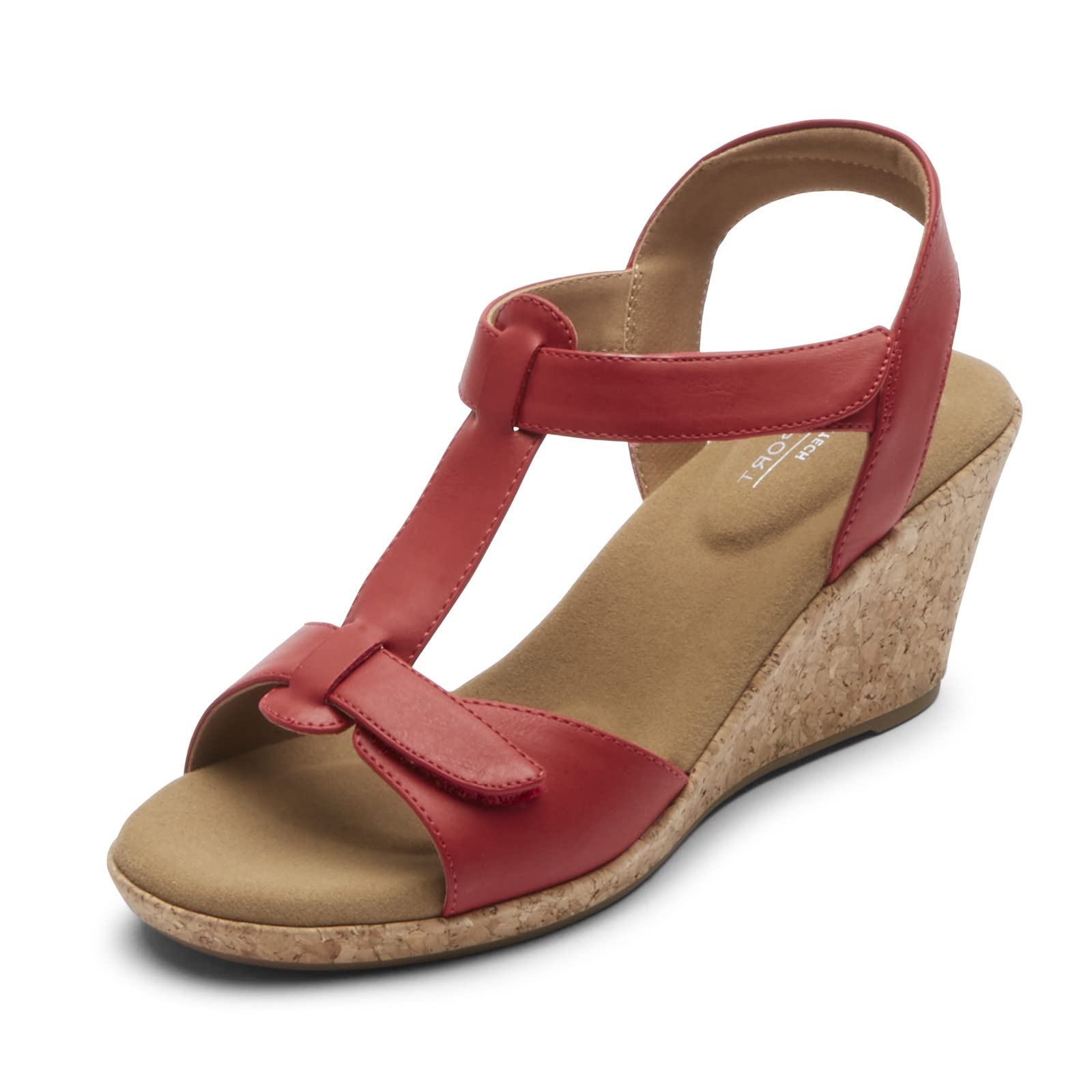Rockport Women’s Blanca T-Strap Sandal, Cayenne Red Synthetic, 7.5