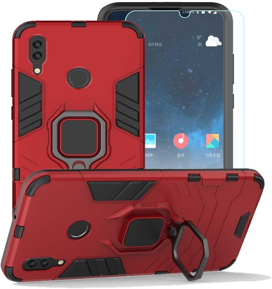 Strug for Huawei Honor 10 Lite/P Smart 2019 Case,[Tempered Glass Screen Protector] Hybrid Heavy Duty Protection Shockproof Kickstand Armor Case Cover for Huawei P Smart 2019(Red)