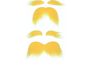 TWAYFEL 2 PCS Yellow Self Adhesive Fake Mustache and Eyebrows, Novelty, Cosplay False Facial Hair for Men and Costume Accessory for Adults