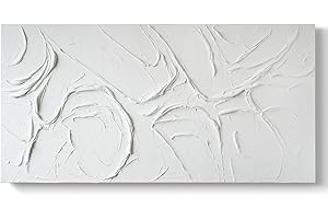GeekMacro Abstract Textured Wall Art Hand Painted White Canvas Modern Oil Painting 58x29 Contemporary Minimalist Large Artwork Horizontal/Vertical Wall Decor
