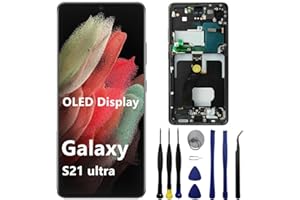 LASYTY OLED for Samsung Galaxy S21Ultra Screen Replacement S21U 5G SM-G998U SM-G998U1 SM-G998W SM-G998B LCD Display Touch Screen Digitizer Assembly Support Fingerprint and S-Pen (with Black Frame+Tools)