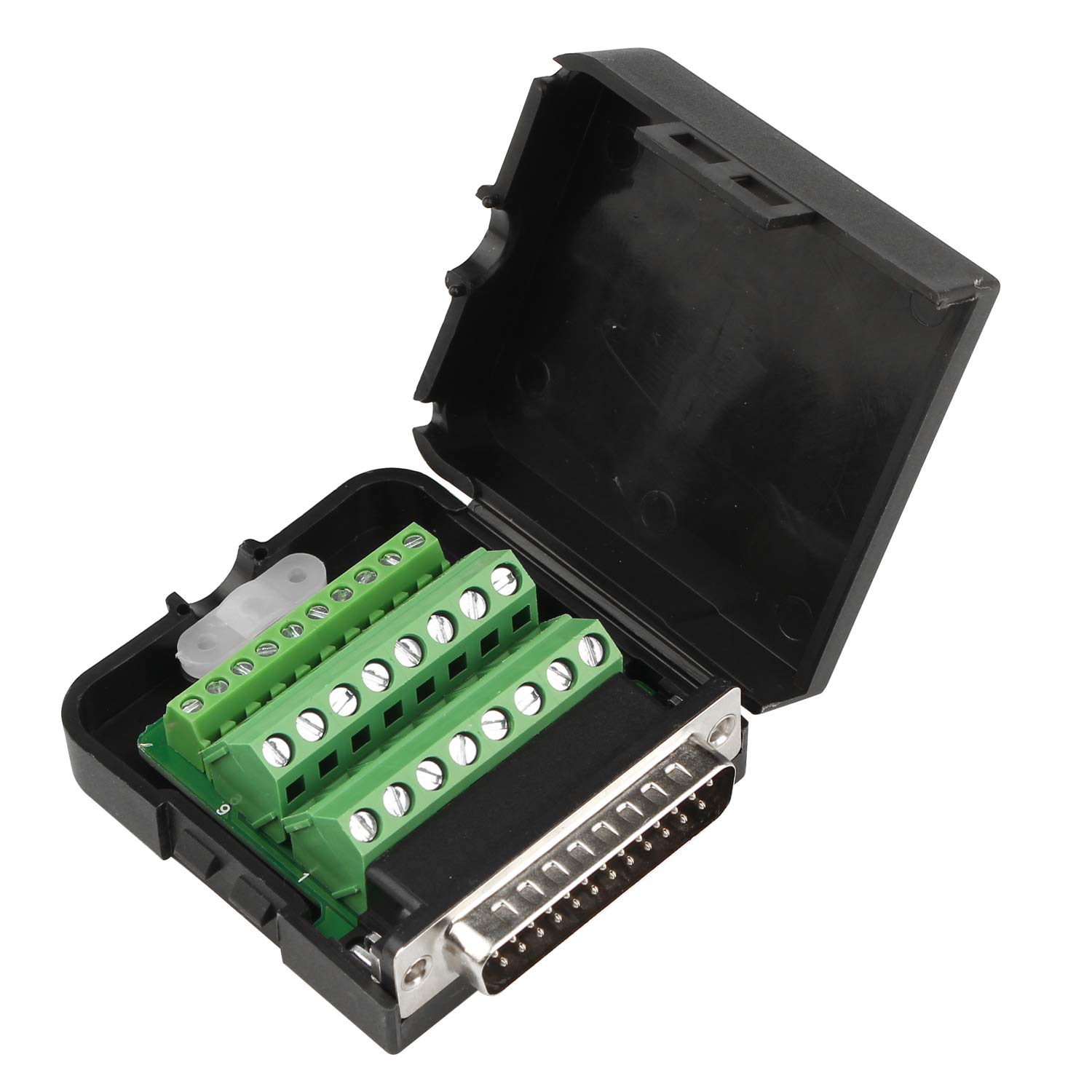 Futheda D-SUB DB25 Male Breakout Board Adapter Connector 25-pin Solderless Serial Port Adapter to Terminal Connector Signal Module Long Bolts and Nuts with Case