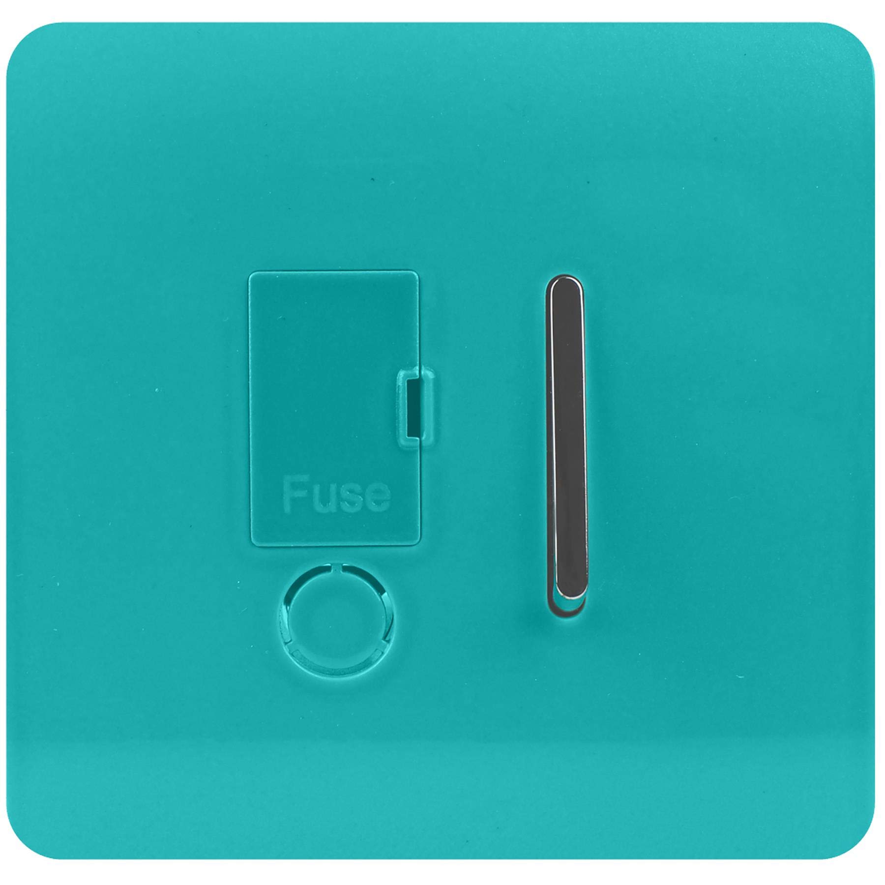 Trendi Switch Screwless Artistic Modern Glossy Tactile 230V Switched 13 A Single Fused Spur Connection Unit w/Flex Outlet Chrome Rocker in Bright Teal - ART-FSBT