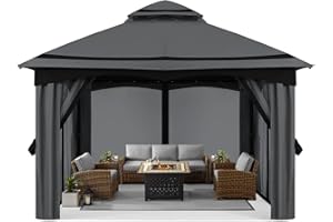 MASTERCANOPY 10x10FT Outdoor Patio Gazebo with Mosquito Netting for Backyard, Patio, Garden Dark Grey