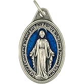 VILLAGE GIFT IMPORTERS Wonderful Silver-tone and Blue Miraculous Medal with Card | Handcrafted by Italian Craftsman | Attach this beautiful pendant to a chain | Beautiful Christian Charm