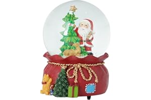 DUSVALLY Snow Globe Christmas Water Globe Christmas Decoration Music Crystal Ball Snow Globes with Snowflakes 100mm,Santa and Christmas Tree