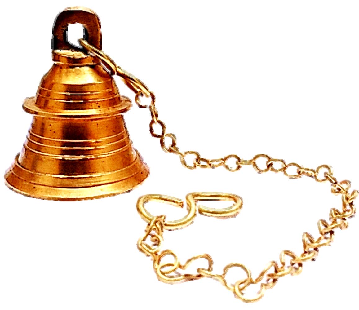 Purpledip Brass Hanging Bell: Melodious Ringing Sound Ghanti for Home Temple (11005A)