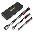AEROFORCE 1/4 & 3/8 & 1/2-inch Drive Click Torque Wrench, 3Pcs Torque Wrench Set 4-20Ft.lb, 5-45Ft.lb, 15-165Ft.lb 72-Tooth Dual Scale for Bike, Moto, Car Repair